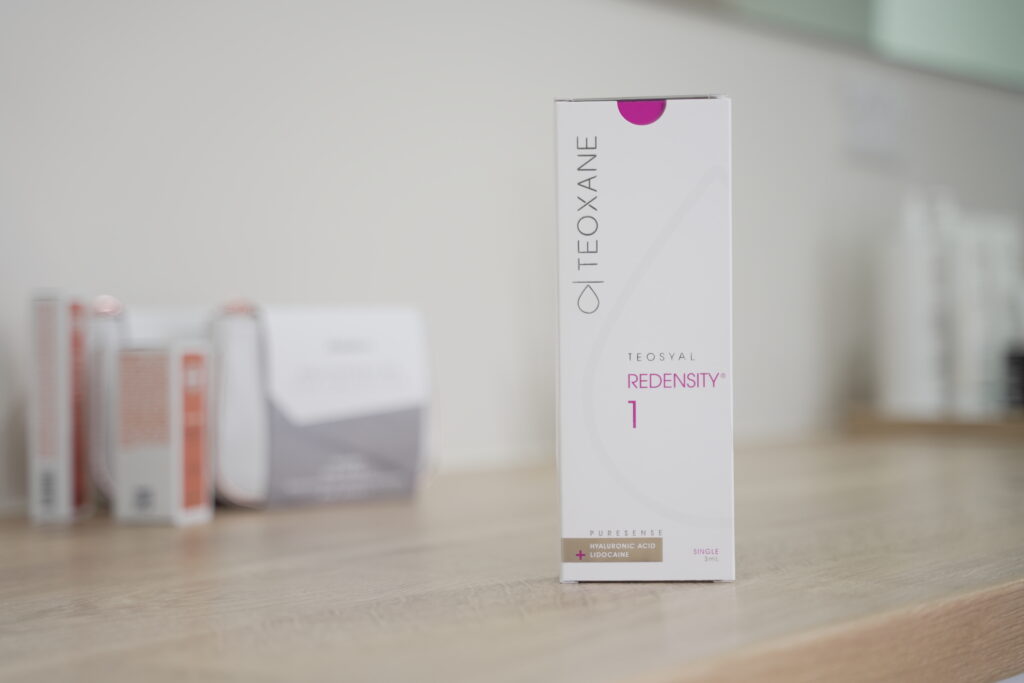 Aesthetic clinic marketing: premium dermal filler products on display at an aesthetic clinic